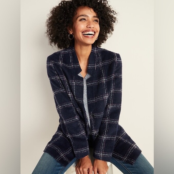 Old Navy Navy Plaid Coat - Picture 1 of 7